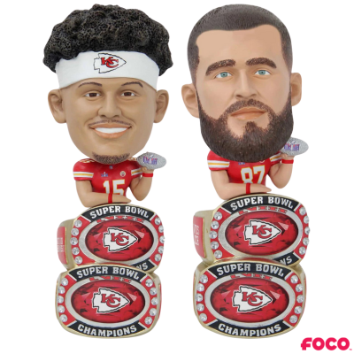 Kansas City Chiefs Super Bowl LVIII Champions Double Ring Base Bighead Bobblehead (ONLINE ORDER ONLY)