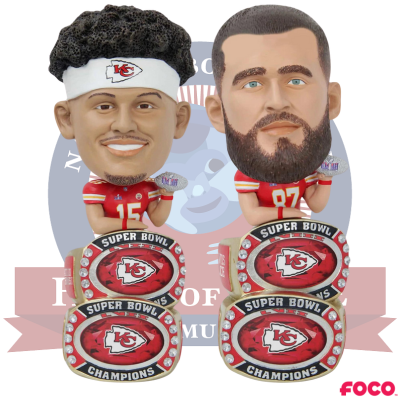 Kansas City Chiefs Super Bowl LVIII Champions Double Ring Base Bighead Bobblehead (ONLINE ORDER ONLY)