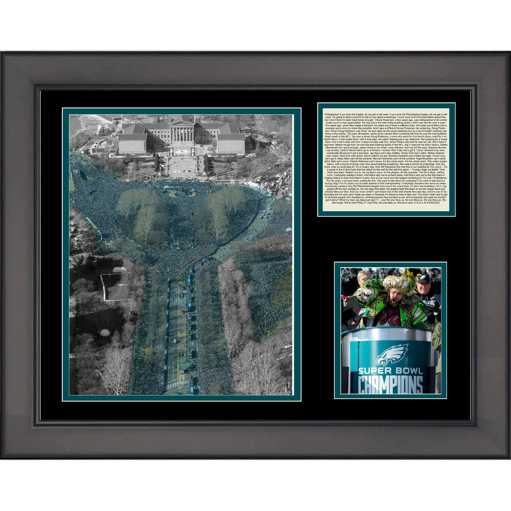 Framed Philadelphia Eagles 2018 Super Bowl 52 LII Champions Parade Jason Kelce Speech 11"x14" Three Photo Collage (ONLINE ORDER ONLY)