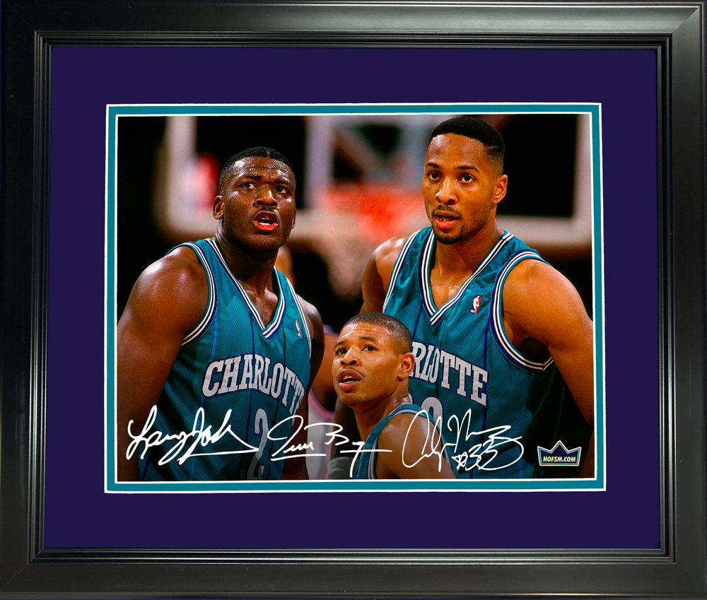 Framed Larry Johnson, Muggsy Bogues & Alonzo Mourning Facsimile Laser Engraved Signature Auto Charlotte Hornets 11"x14" Basketball Photo HOFSM Holo (ONLINE ORDER ONLY)