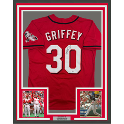 Framed Autographed/Signed Ken Griffey Jr. 35x39 Cincinnati Red Baseball Jersey Beckett BAS COA