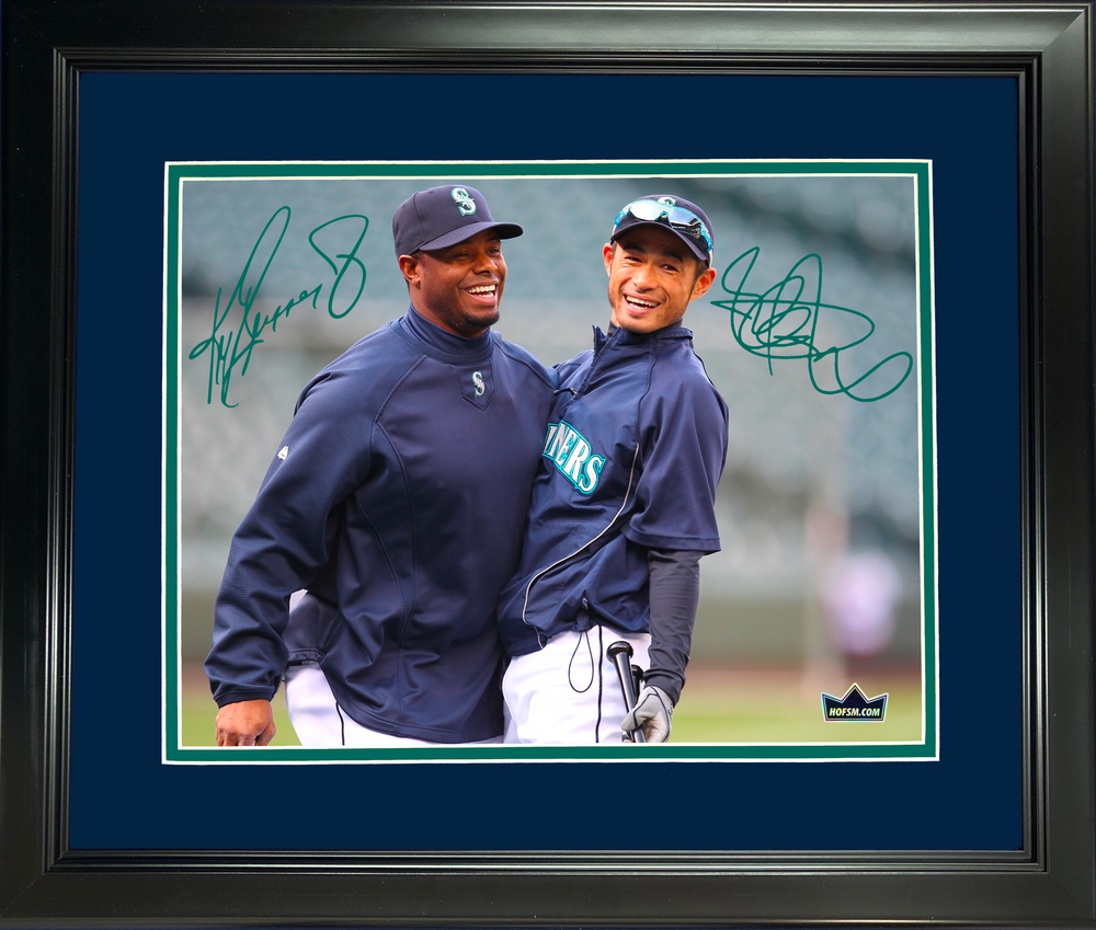 Framed Ken Griffey Jr & Ichiro Suzuki Seattle Mariners Dual Facsimile Laser Engraved Signature Auto 11"x14" Baseball Photo HOFSM Holo (ONLINE ORDER ONLY)