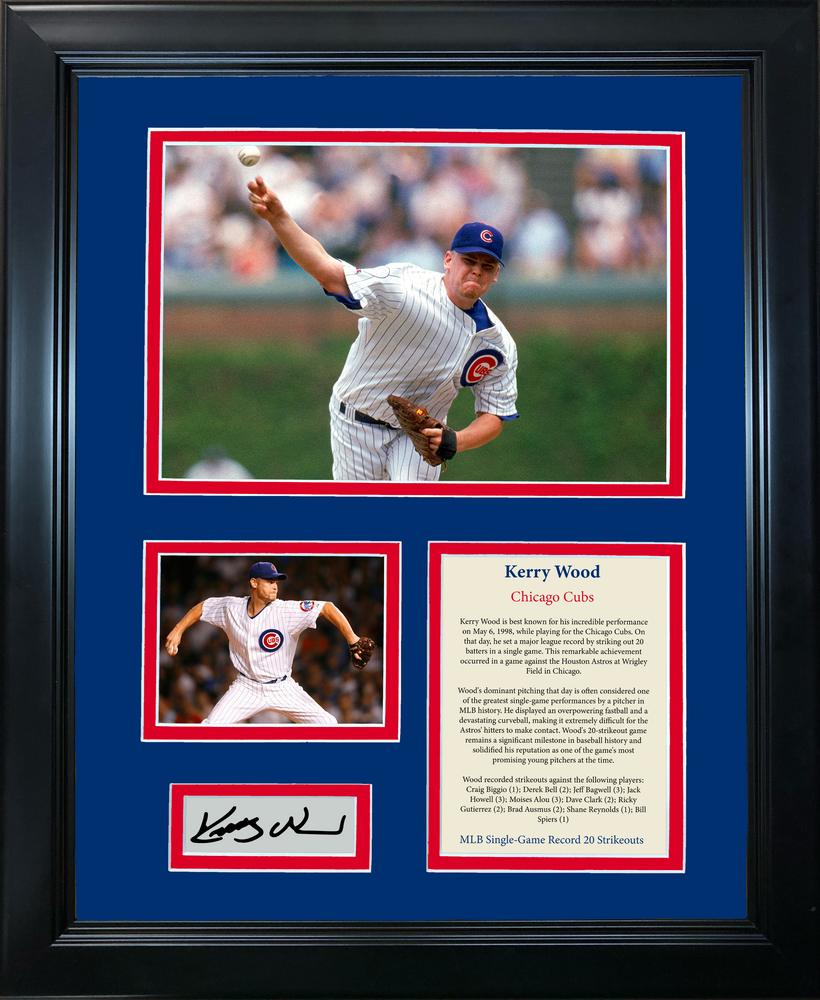 Framed Kerry Wood MLB Single-Game Record 20 Strikeouts Facsimile Laser Engraved Signature Auto Chicago Cubs Baseball 11"x14" Photo Sig Collage (ONLINE ORDER ONLY)