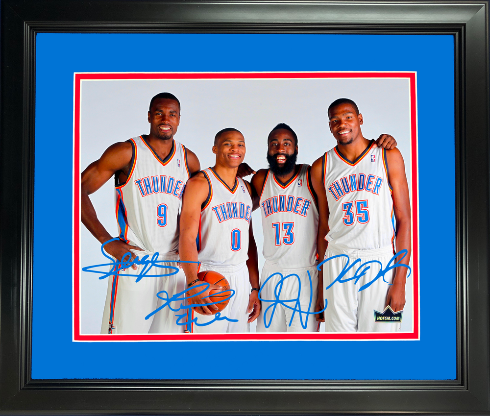 Framed Kevin Durant Russell Westbrook James Harden Serge Ibaka Oklahoma City Thunder Facsimile Laser Engraved Signature Auto 11"x14" Basketball Photo HOFSM Holo (ONLINE ORDER ONLY)