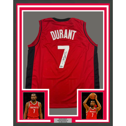 Framed Autographed/Signed Kevin Durant 35x39Houston Red Basketball Jersey Beckett BAS COA