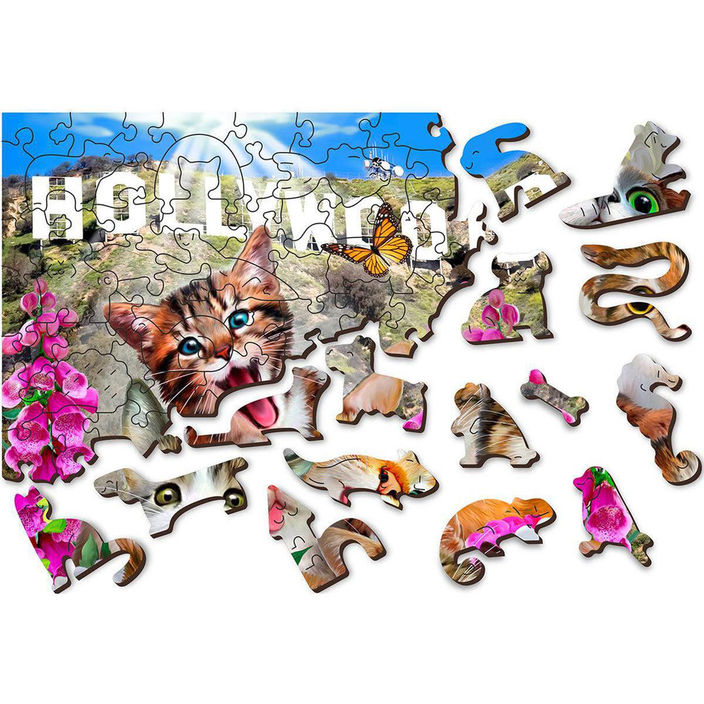 Kittens in Hollywood 75 Piece Wood Jigsaw Puzzle Wooden City (ONLINE ORDER ONLY)