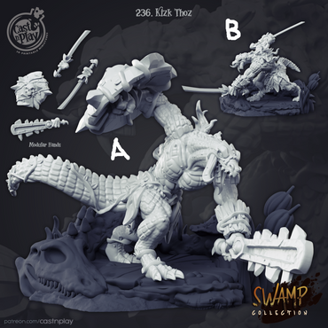 3D Printed Cast n Play Swamp Collection - Kizk Thoz Lizard Warrior 28mm 32mm D&D (Online Only)