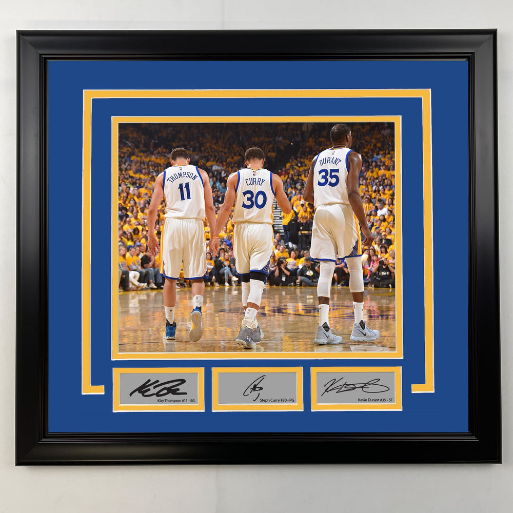 Framed Klay Thompson, Steph Curry and Kevin Durant Facsimile Laser Engraved Signatures Golden State Warriors 19x21 Basketball Photo (ONLINE ORDER ONLY)