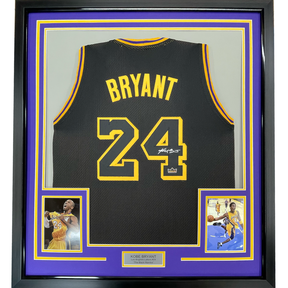 Framed Facsimile Autographed Kobe Bryant 35x39 #24 Black Mamba Los Angeles LA Reprint Laser Auto Basketball Jersey (ONLINE ORDER ONLY)