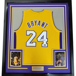 Framed Facsimile Autographed Kobe Bryant #24 35x39 Los Angeles LA Yellow Reprint Laser Auto Basketball Jersey (ONLINE ORDER ONLY)