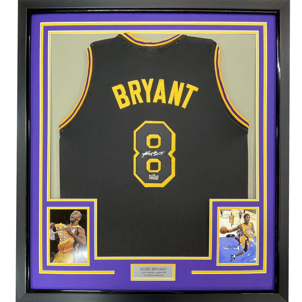 Framed Facsimile Autographed Kobe Bryant 35x39 #8 Black Mamba Los Angeles LA Reprint Laser Auto Basketball Jersey (ONLINE ORDER ONLY)