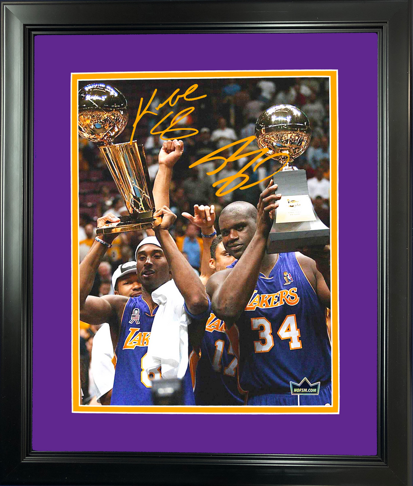 Framed Kobe Bryant Shaquille O'Neal Los Angeles Lakers Dual Facsimile Laser Engraved Signature Auto 11"x14" Basketball Photo HOFSM Holo (ONLINE ORDER ONLY)