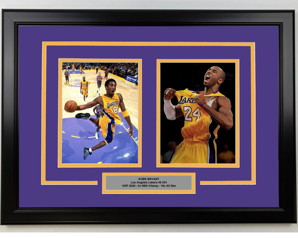 Framed Kobe Bryant Los Angeles Lakers 17x23 Dual Basketball Photo (ONLINE ORDER ONLY)