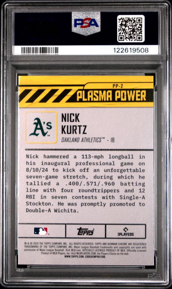 Graded 2024 Topps Bowman Draft Nick Kurtz #PP2 Plasma Power Rookie RC Baseball Card PSA 10 Gem Mint (ONLINE ORDER ONLY)