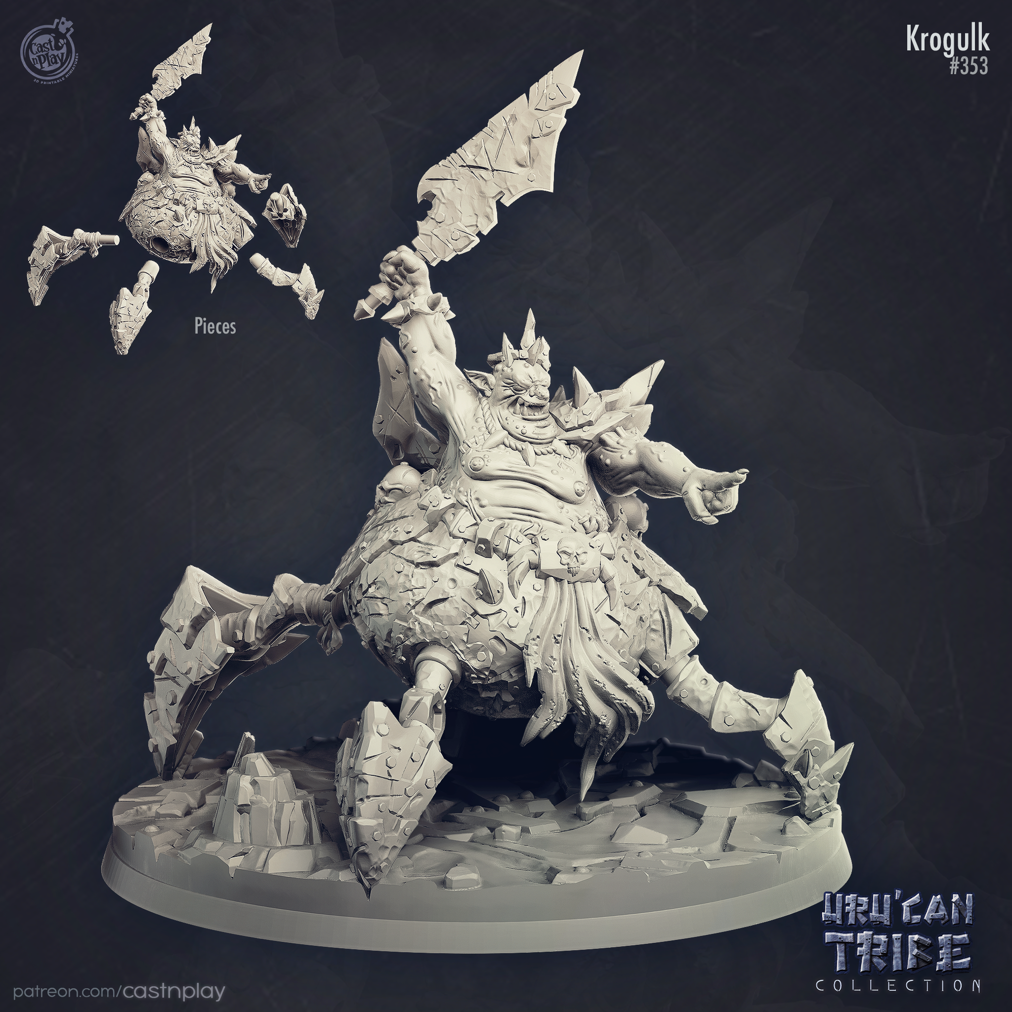 3D Printed Cast n Play Uru Can Tribe - Krogulk The Goblin King 28mm 32mm D&D (Online Only)