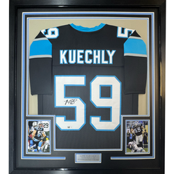 Framed Facsimile Autographed Luke Kuechly 35x39 Carolina Black Reprint Laser Auto Football Jersey (ONLINE ORDER ONLY)