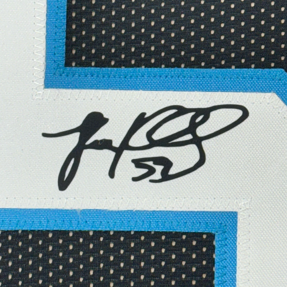 Framed Facsimile Autographed Luke Kuechly 35x39 Carolina Black Reprint Laser Auto Football Jersey (ONLINE ORDER ONLY)