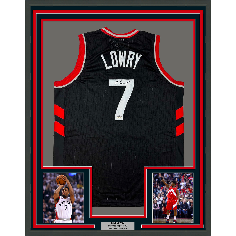 Framed Facsimile Autographed Kyle Lowry 35x39 Toronto Black Reprint Laser Auto Basketball Jersey (ONLINE ORDER ONLY)