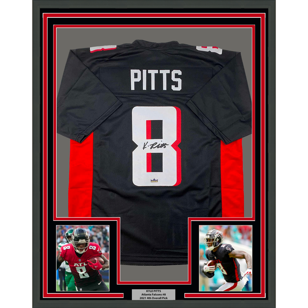 Framed Facsimile Autographed Kyle Pitts 35x39 Atlanta Black Reprint Laser Auto Football Jersey (ONLINE ORDER ONLY)
