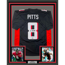 Framed Facsimile Autographed Kyle Pitts 35x39 Atlanta Black Reprint Laser Auto Football Jersey (ONLINE ORDER ONLY)