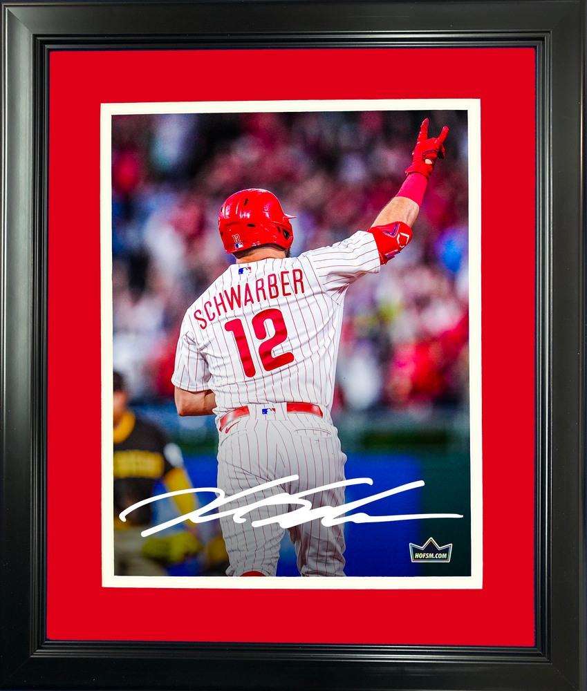 Framed Kyle Schwarber Philadelphia Phillies Facsimile Laser Engraved Signature Auto 11"x14" Baseball Photo HOFSM Holo (ONLINE ORDER ONLY)