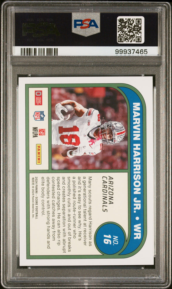 Graded 2024 Panini Score Marvin Harrison Jr #16 Protential Rookie RC Football Card PSA 10 Gem Mint (ONLINE ORDER ONLY)
