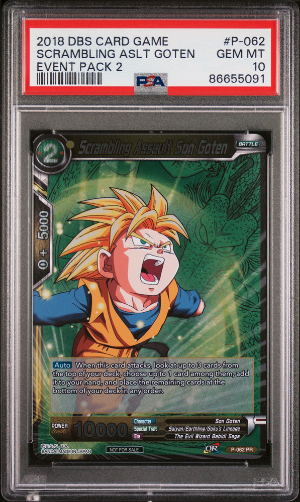 2018 DRAGON BALL SUPER EVENT 2 2018 SCRAMBLING ASLT GOTEN #P-062 - PSA 10 (Online Order Only)