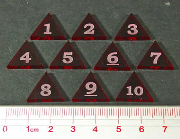 LAOTS425TRD Translucent Red Mini Numbered 1 to 10 Triangles 10ct (ONLINE ORDER ONLY)