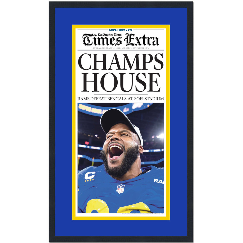 Framed Los Angeles Times Extra Champs House LA Rams Super Bowl LVI 56 Champions 14x24 Football Newspaper Cover Photo Professionally Matted V3 (ONLINE ORDER ONLY)