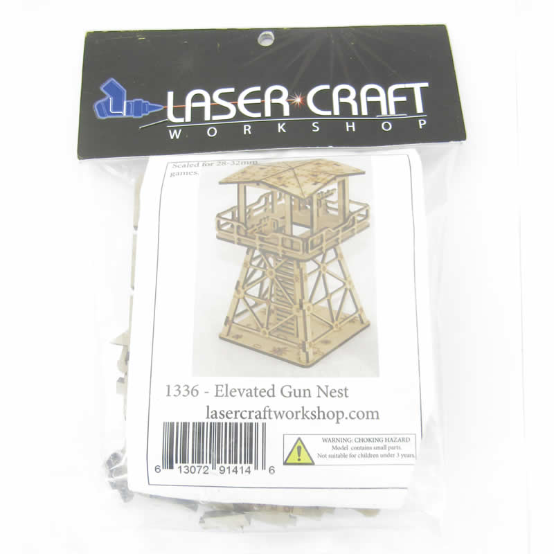 LCW1336 Elevated Gun Nest Building 28mm Scale Miniature Terrain Laser Craft (ONLINE ORDER ONLY)