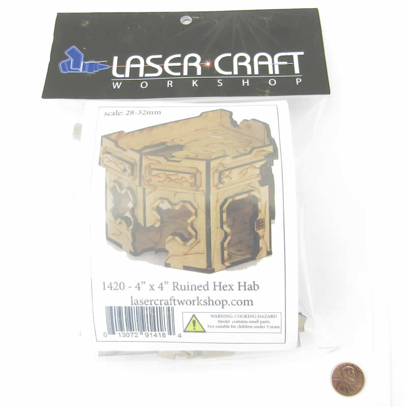 LCW1420 4 X 4 In Ruined Hex Hab 28mm Scale Miniature Terrain Laser Craft (ONLINE ORDER ONLY)