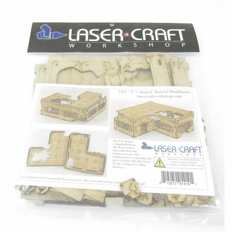 LCW1425 L-Shaped 8 Inch Ruined Blockhouse Building 28mm Scale Miniature Terrain (ONLINE ORDER ONLY)