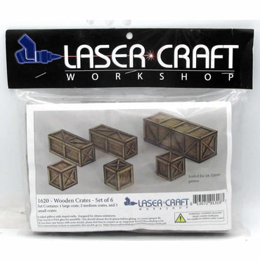 LCW1620 Wooden Assorted Crates Set Of 6 28mm Scale Miniature Terrain (ONLINE ORDER ONLY)