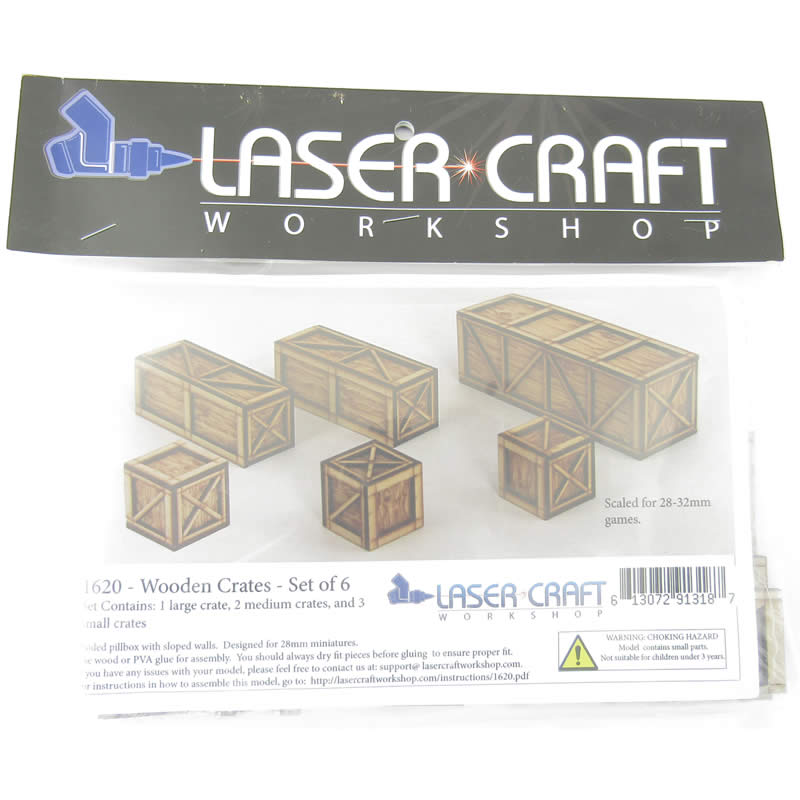 LCW1620 Wooden Assorted Crates Set Of 6 28mm Scale Miniature Terrain (ONLINE ORDER ONLY)