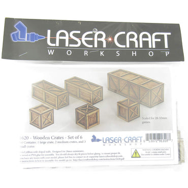 LCW1620 Wooden Assorted Crates Set Of 6 28mm Scale Miniature Terrain (ONLINE ORDER ONLY)