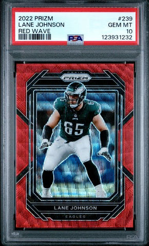 Graded 2022 Panini Prizm Lane Johnson #239 /149 Red Wave Philadelphia Eagles Football Card PSA 10 Gem Mint (ONLINE ORDER ONLY)