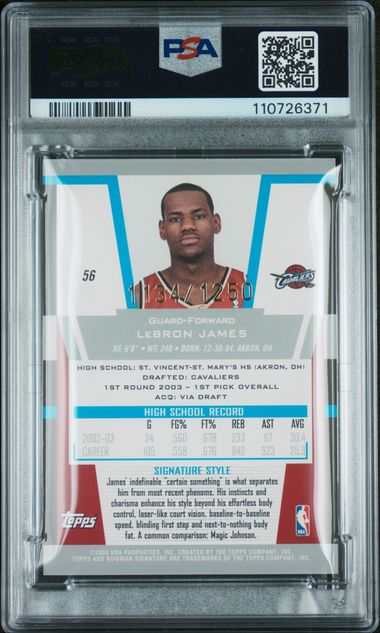 Graded 2003 Bowman Signature LeBron James #56 /1250 Rookie RC Basketball Card PSA 3 (ONLINE ORDER ONLY)