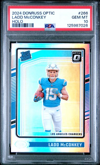 Graded 2024 Panini Donruss Optic Ladd McConkey #266 Holo Rookie RC Football Card PSA 10 Gem Mint (ONLINE ORDER ONLY)