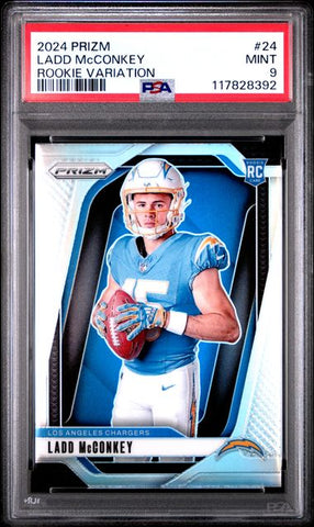 Graded 2024 Panini Prizm Ladd McConkey #24 Rookie Variation RC Football Card PSA 9 Mint (ONLINE ORDER ONLY)