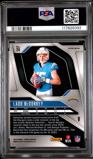 Graded 2024 Panini Prizm Ladd McConkey #24 Rookie Variation RC Football Card PSA 9 Mint (ONLINE ORDER ONLY)