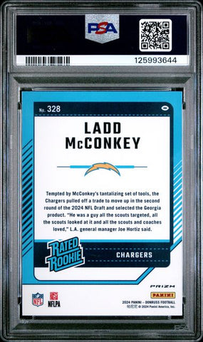 Graded 2024 Panini Donruss Ladd McConkey #328 Optic Preview Red & Green Rookie RC Football Card PSA 10 Gem Mint (ONLINE ORDER ONLY)