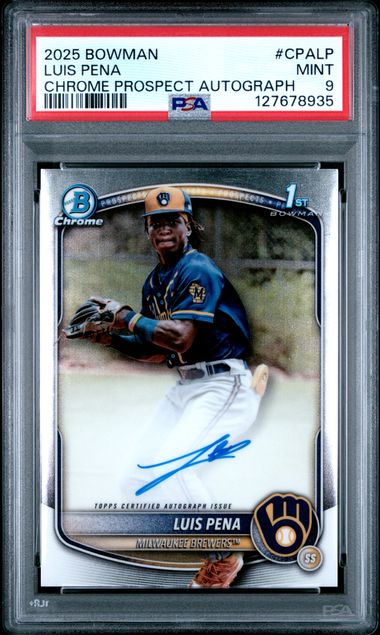 Graded 2025 Topps Bowman Luis Pena #CPALP Chrome Prospects Autograph Rookie RC Baseball Card PSA 9 Mint (ONLINE ORDER ONLY)
