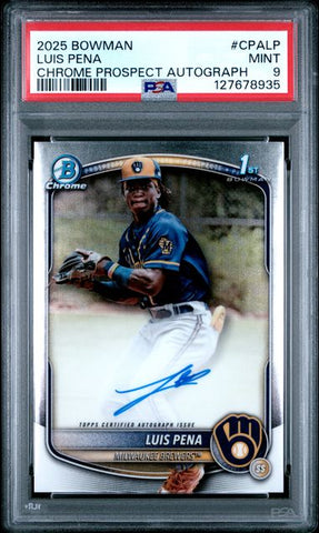 Graded 2025 Topps Bowman Luis Pena #CPALP Chrome Prospects Autograph Rookie RC Baseball Card PSA 9 Mint (ONLINE ORDER ONLY)