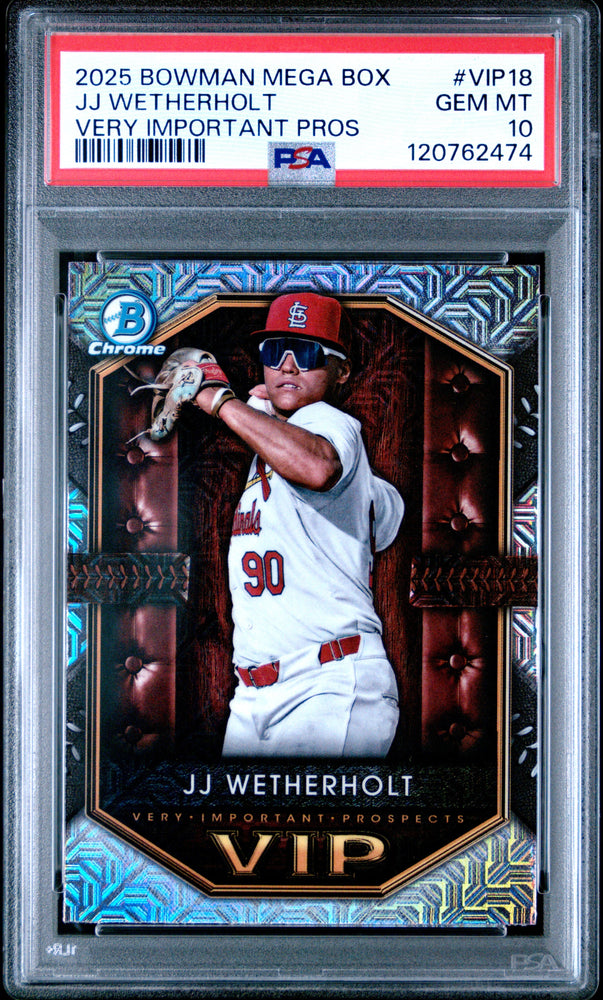 Graded 2025 Topps Bowman Mega Box JJ Wetherholt #VIP18 Very Important Prospects Rookie RC Baseball Card PSA 10 Gem Mint (ONLINE ORDER ONLY)