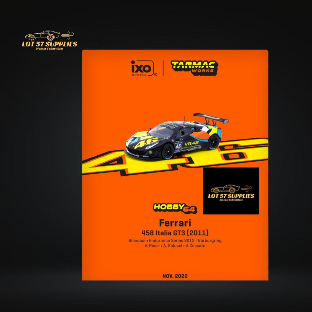 Tarmac Works Hobby64 Ferrari 458 Italia GT3 VR46 T64-073-12BGT646N 1:64 (ONLINE ORDER ONLY)