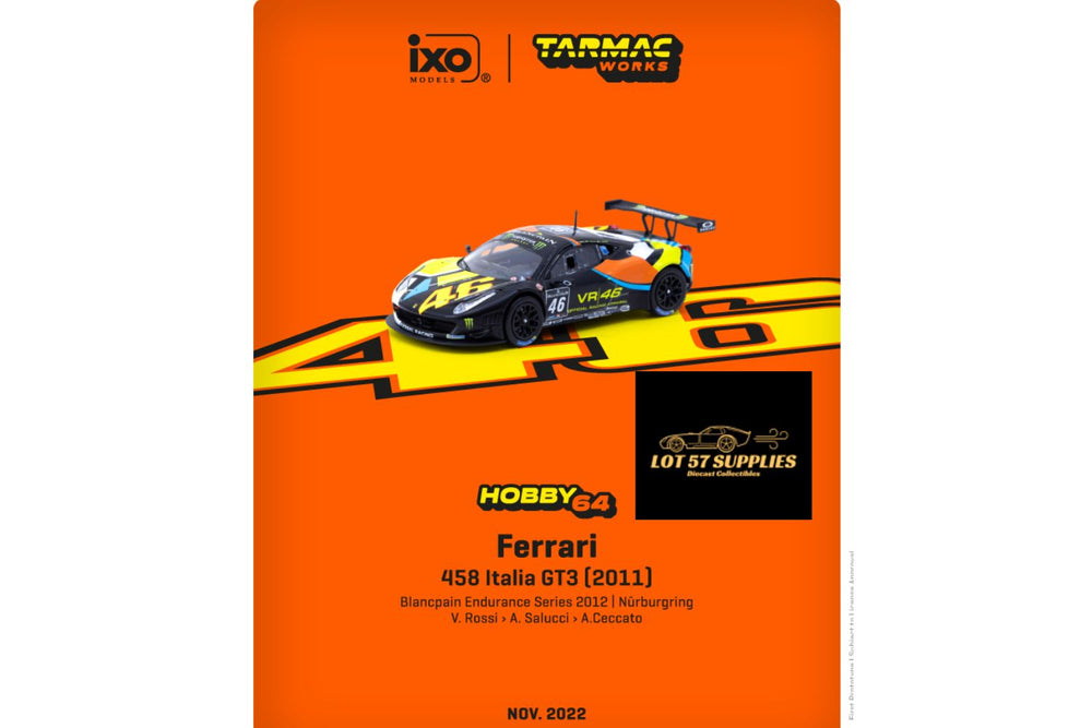 Tarmac Works Hobby64 Ferrari 458 Italia GT3 VR46 T64-073-12BGT646N 1:64 (ONLINE ORDER ONLY)