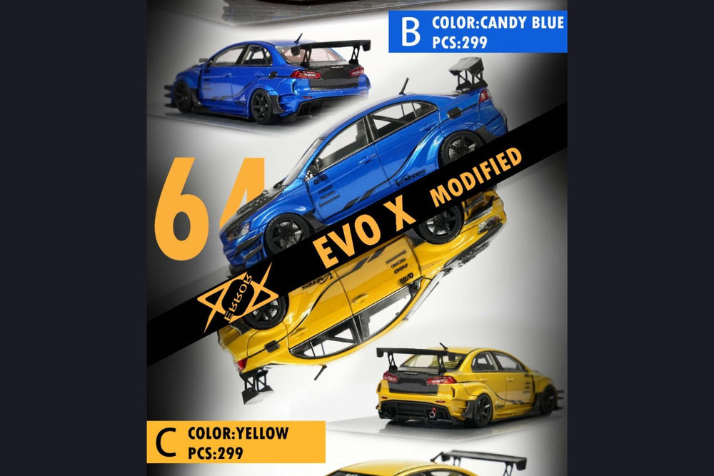 Error404 Model Mitsubishi Evolution X Varis Widebody in Candy Blue OR Yellow 1:64 Each Limited to 299 Pcs (ONLINE ORDER ONLY)
