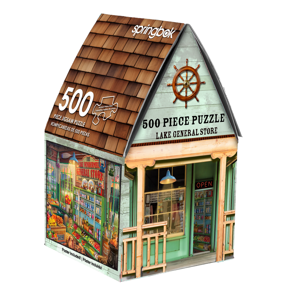 Lake General Store 500 Piece Jigsaw Puzzle in Shaped Box Springbok