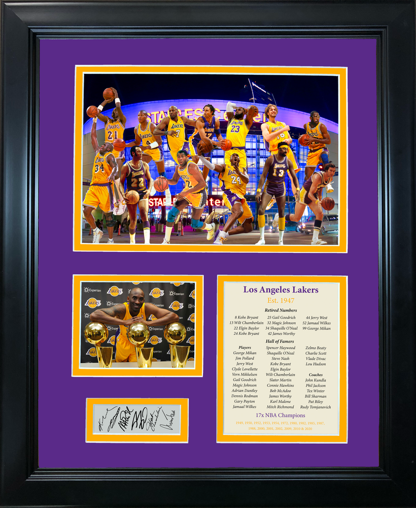 Framed Los Angeles Lakers All-Time Greats Facsimile Laser Engraved Signature Auto 11"x14" Basketball Photo Sig Collage (ONLINE ORDER ONLY)