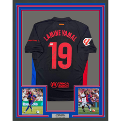 Framed Autographed/Signed Lamine Yamal 35x39 FC Barcelona Black Soccer Jersey Beckett BAS COA